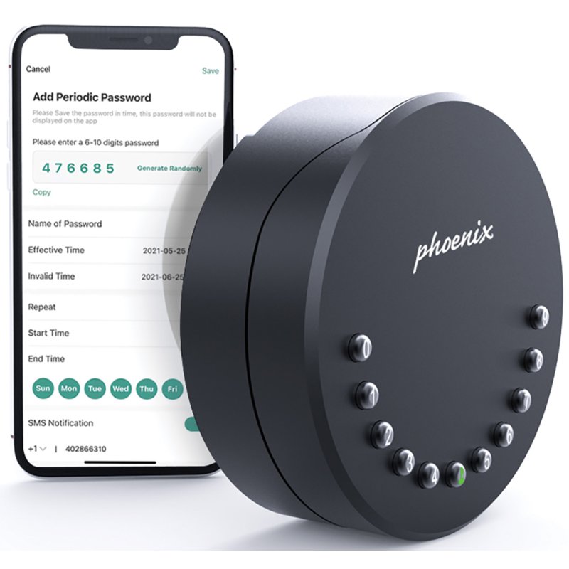 Phoenix coffre-fort à clés SMILE avec cadenas, noir, commandable par app